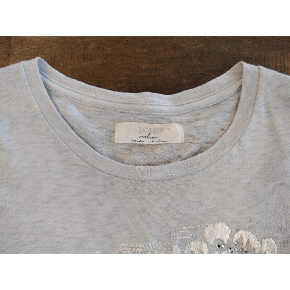 J.CREW Women's vintage Y2K short-sleeve map floral embroidered gray t-shirt M